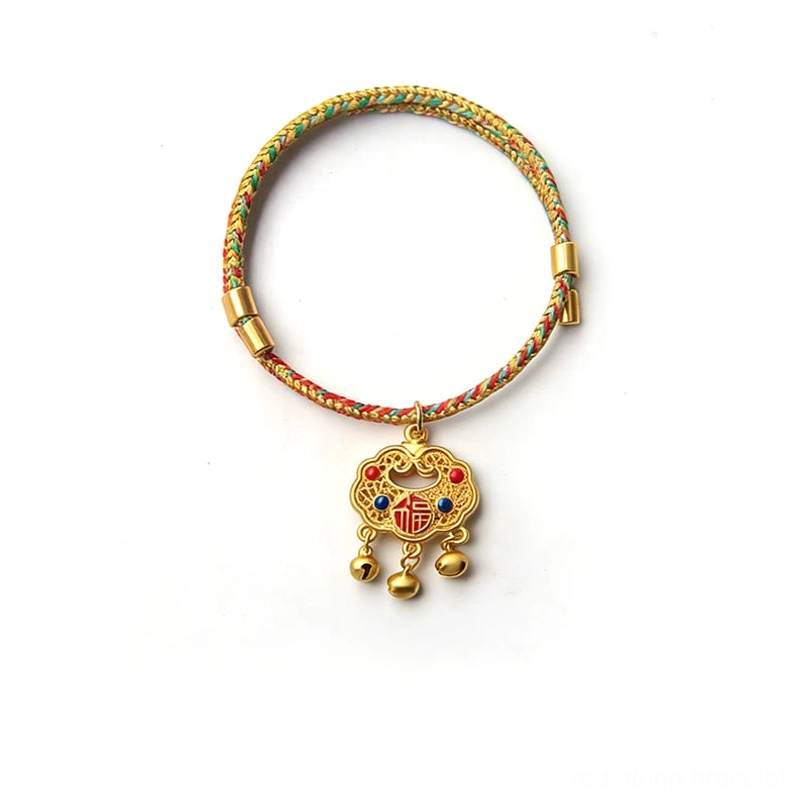 Gold handmade lucky pet collar with Fu blessing pendant and bells for cats and dogs