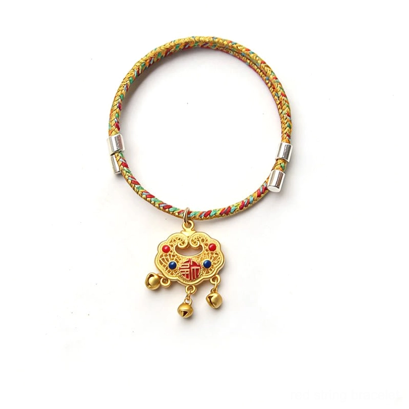 Silver adjustable lucky pet collar with multicolor braided string and enamel pendant