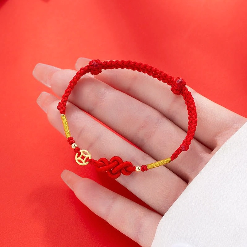 Ruyi Knot Red String Protection Bracelet Placed on Human Palm Display