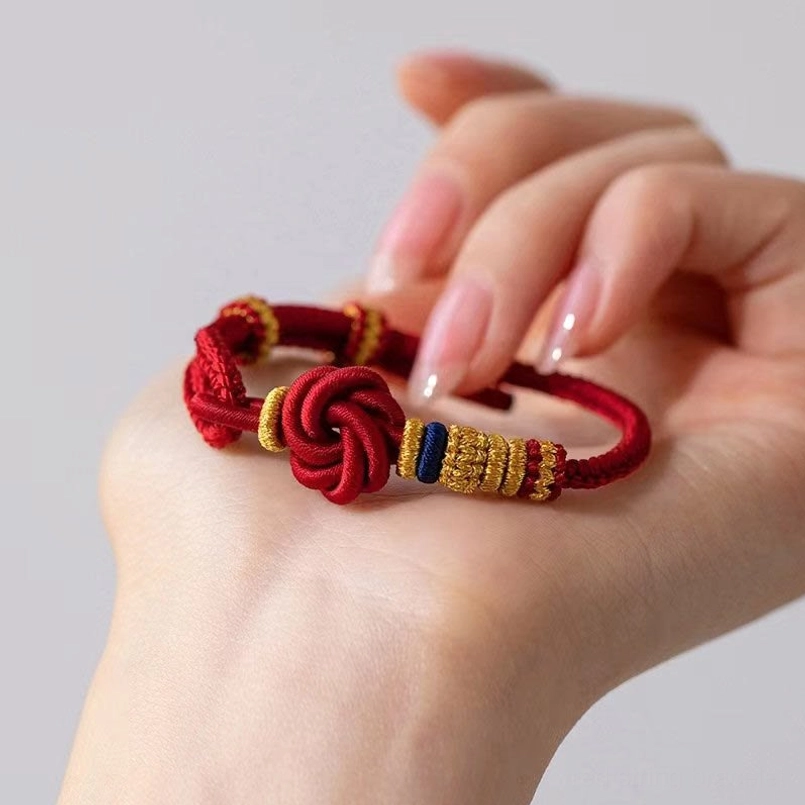 Mandala knot style handmade red string bracelet with copper beads for wrist circumference 14-19cm
