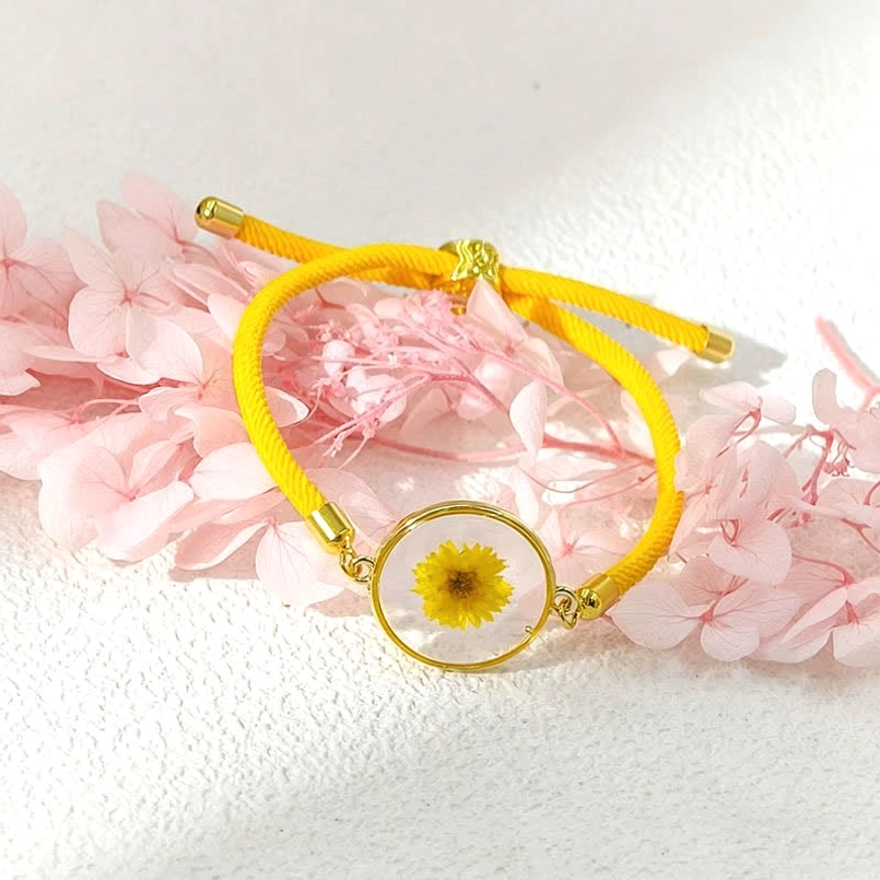 Marigold birth flower bracelet - handcrafted braided rope with resin flower charm