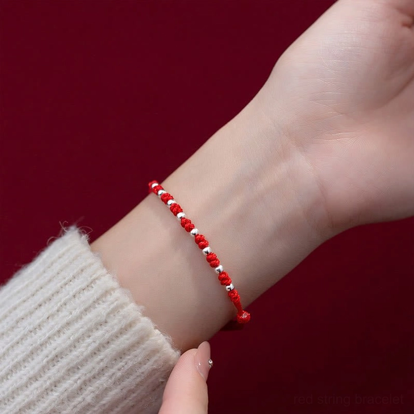 Red woven cord bracelet with 925 sterling silver beads perfect for meditation and intention setting