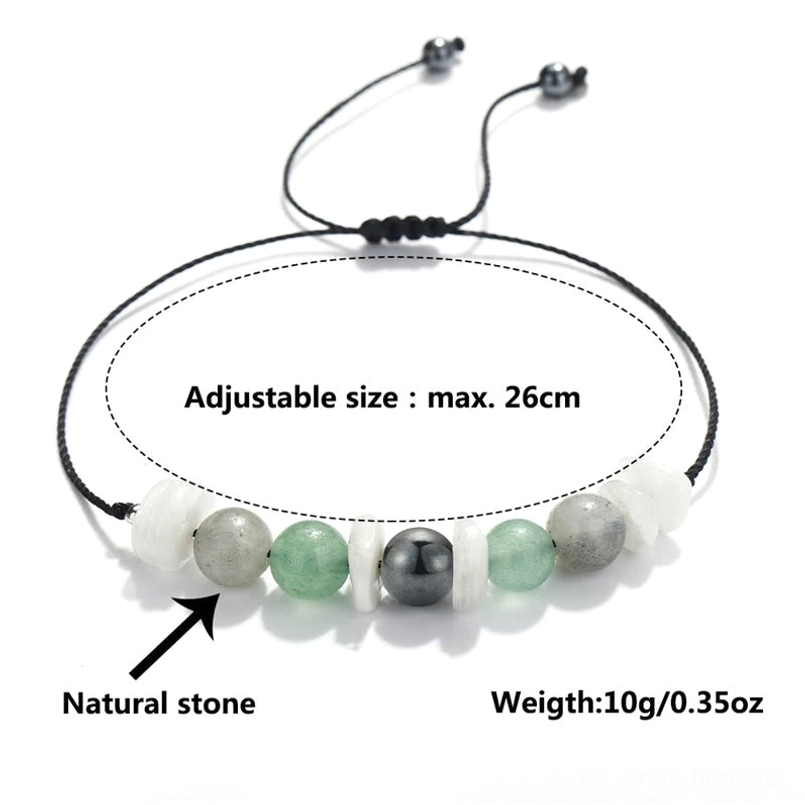 Complete adjustable menopause healing bracelet with 26cm perimeter marked on white background