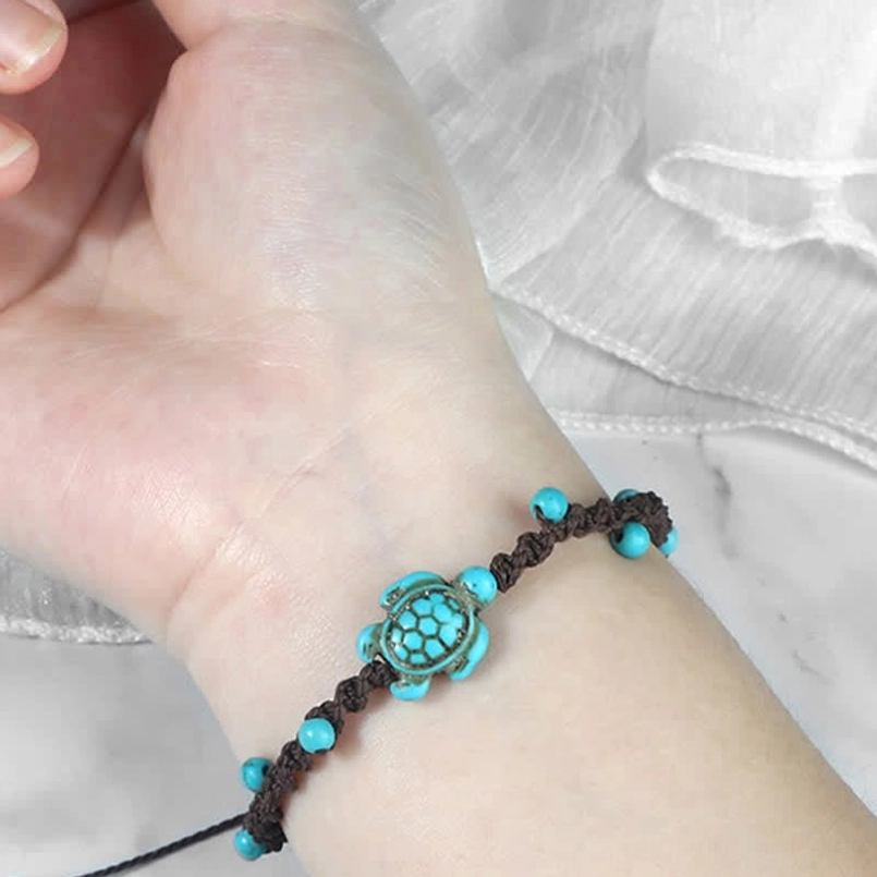 Milky white turtle rope bracelet handmade cord design