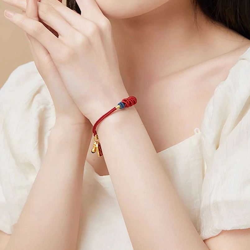 Minimalist 925 sterling silver red string koi bracelet gold accents