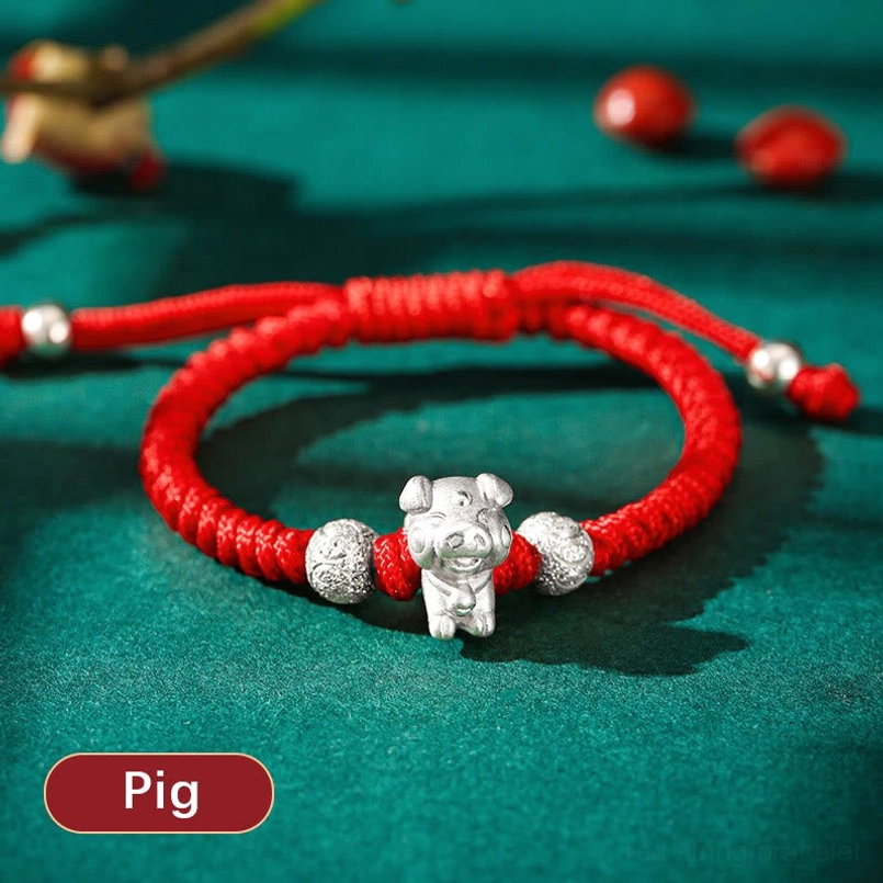Monkey Chinese zodiac 999 silver red multicolor woven rope bracelet children playful