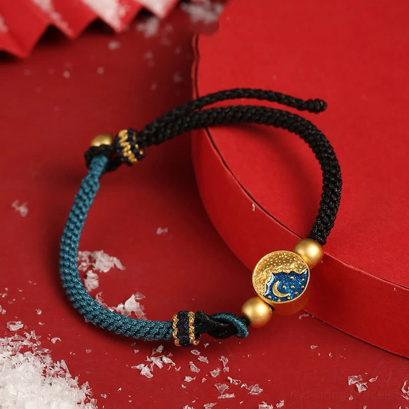 Men's moon star and sea couple bracelet variant with navy rope featuring enamel charm and gold accents