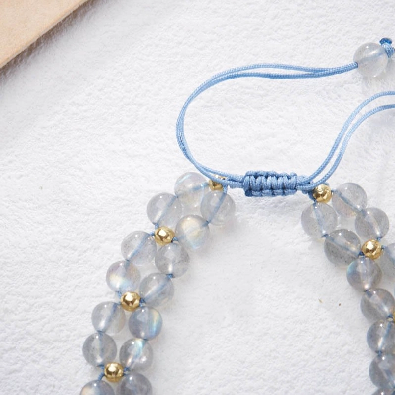 Adjustable Sliding Knot Detail of Moonstone Red String Bracelet