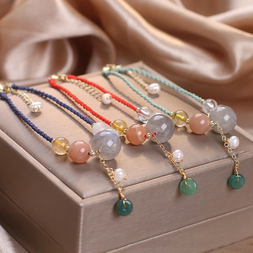 Moonstone peace buckle healing bracelet handmade natural authentic gemstones