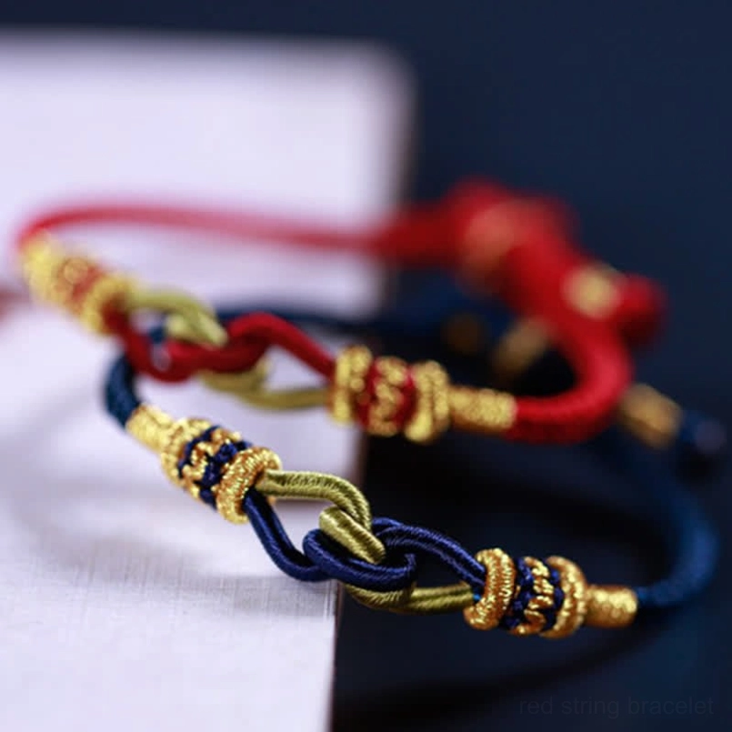 Multiple colored braided string bracelets oblique side view collection