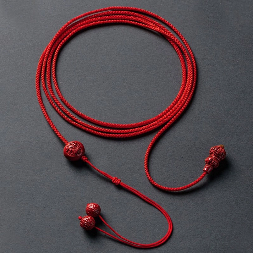Red string belly chain with multiple cinnabar zodiac pendants and adjustable closure