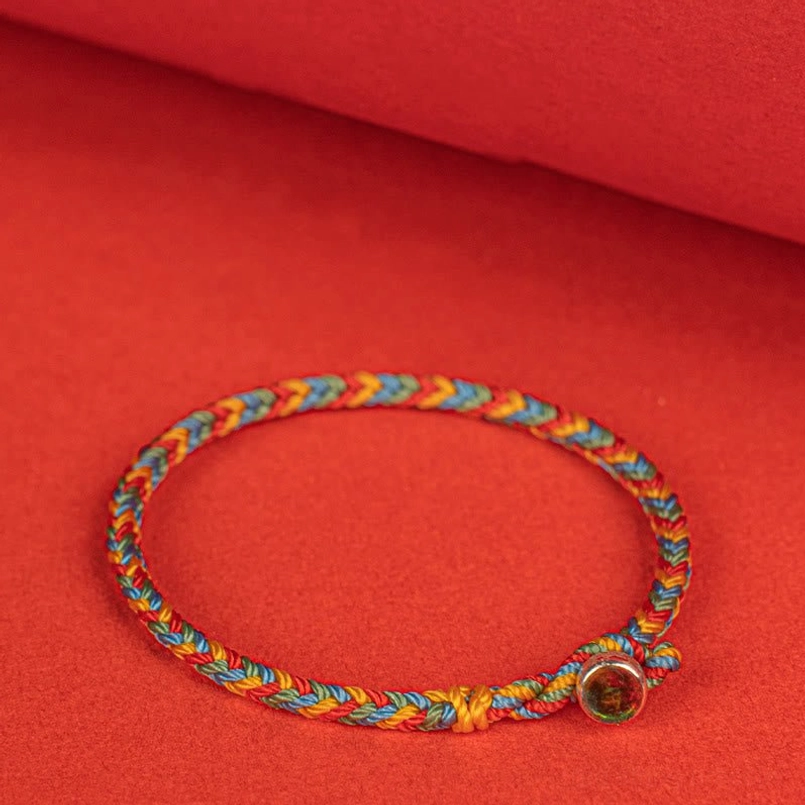 Multicolor Braided Luck Red String Bracelet Flat Top Side View