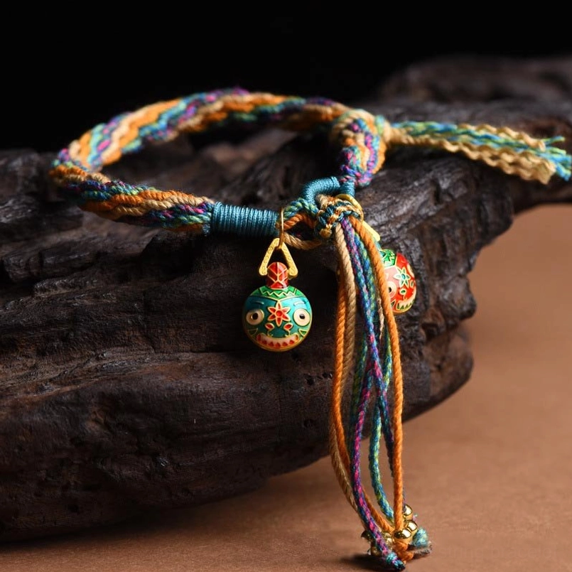 Multicolor pixiu family luck bracelet with bright braided rope and long decorative tassel ends