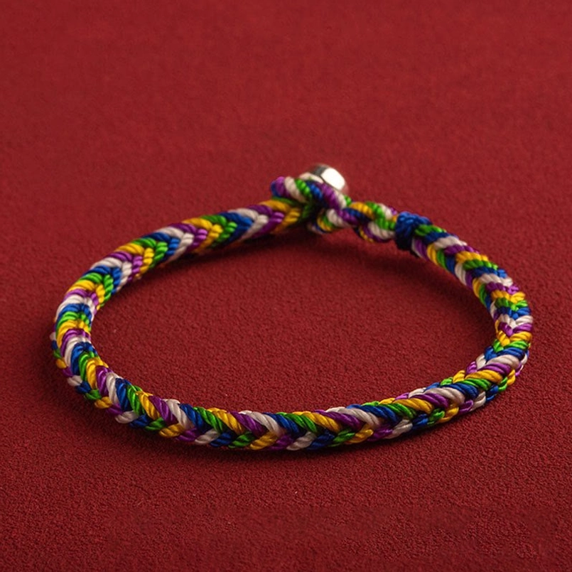 Handcrafted multicolor red string lucky bracelet with vibrant woven design and clasp