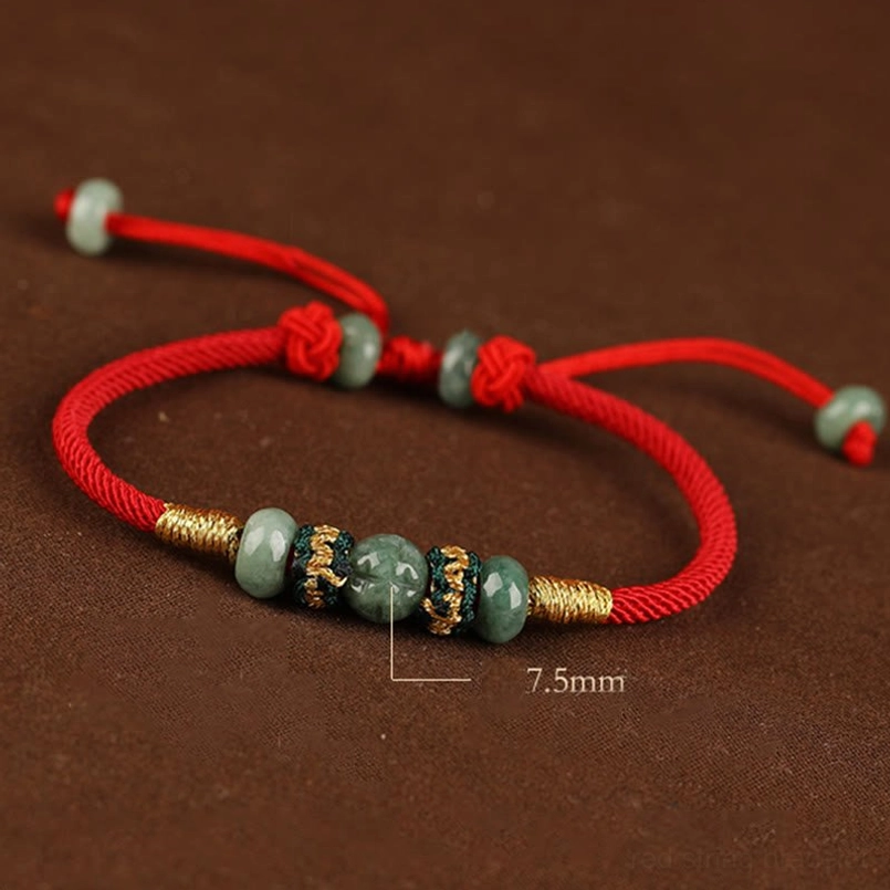 Multiple jade abacus beads red string bracelet full product display