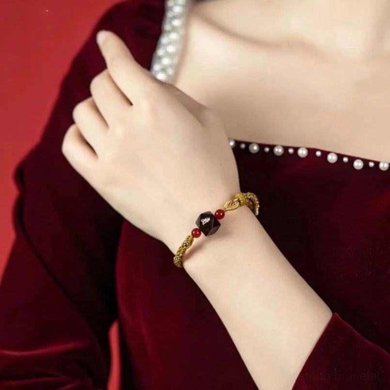 Chinese Zodiac Natal Buddha Red String Bracelet Wearing Display On Wrist
