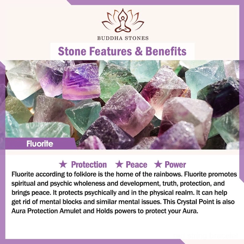 Fluorite crystal healing properties infographic with rough stones