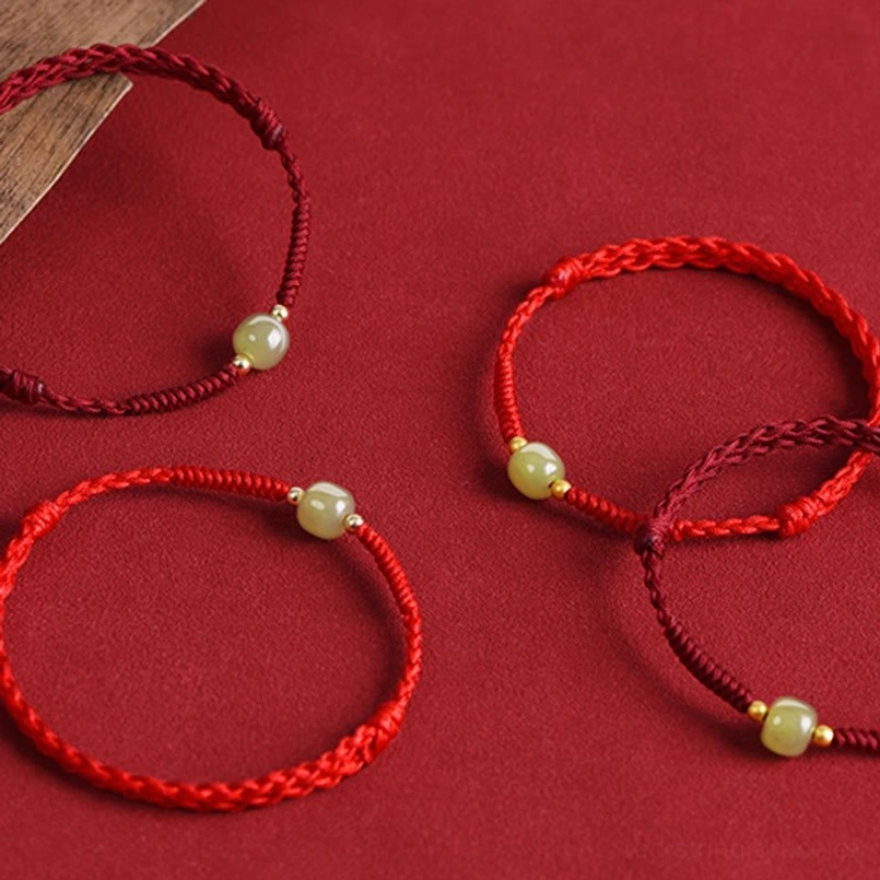 Natural hetian jade 999 gold beads red string protection bracelet