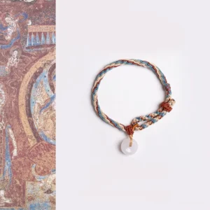Natural Hetian Jade Peace Buckle Multicolor Braided Red String Bracelet Flat Lay