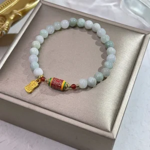 Natural Jade Fu Character Prayer Wheel Prosperity Red String Bracelet In Gift Box