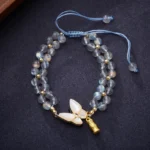Natural Moonstone Butterfly Bamboo Red String Bracelet Main Flat Lay View