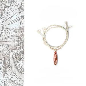 Natural Red Agate Nine Eye Dzi Bead Red String Bracelet Front Flat View