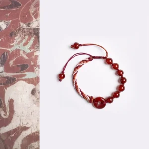 Natural Red Agate Peace Buckle Red String Bracelet Top Flat Lay View
