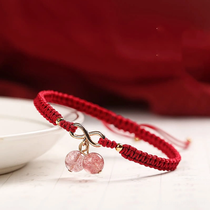 Natural Strawberry Quartz Crystal Red String Bracelet - Love and Healing Energy