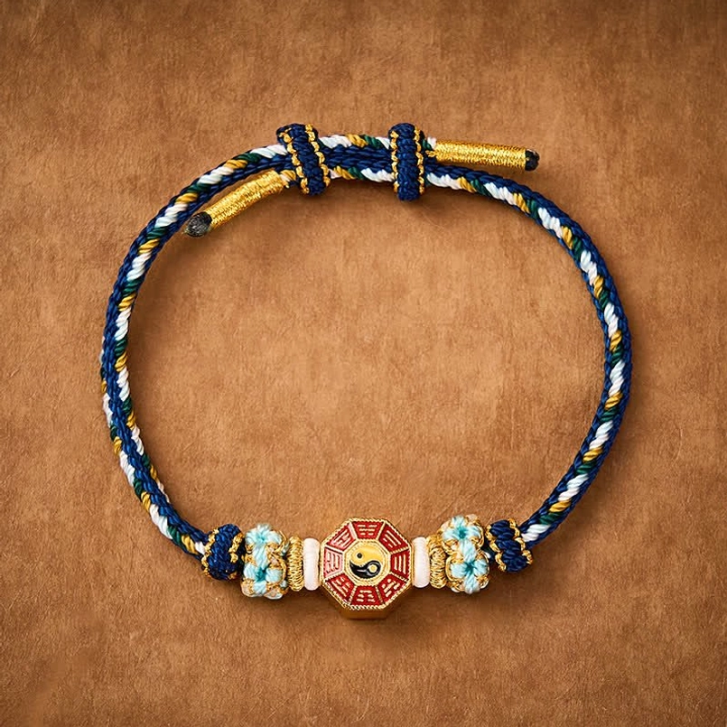 Navy Tibetan red string Bagua bracelet protection luck charm jewelry