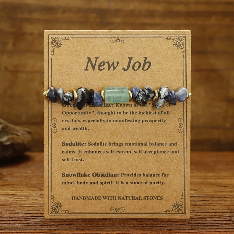 New Job energy bracelet adjustable design top view with product information card