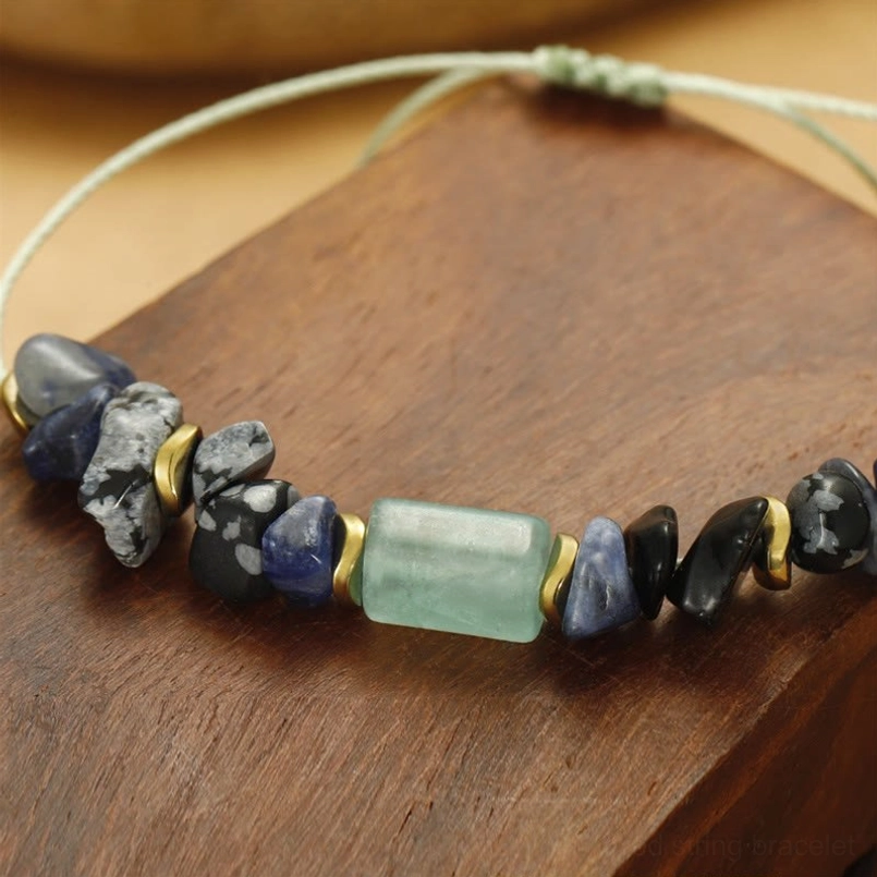 New Job crystal bracelet sodalite green aventurine snowflake obsidian mix