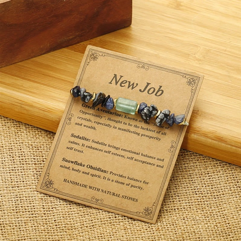 New Job crystal bracelet on bamboo board with kraft product card