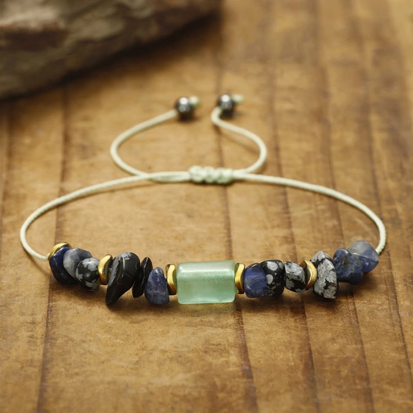 New Job adjustable bracelet with green aventurine bead and copper spacers