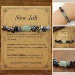 New Job crystal bracelet with green aventurine sodalite snowflake obsidian beads on wooden surface