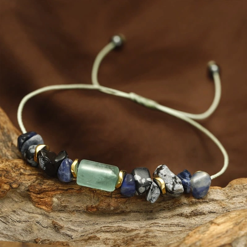 New Job natural stone energy bracelet close-up with pull cord closure