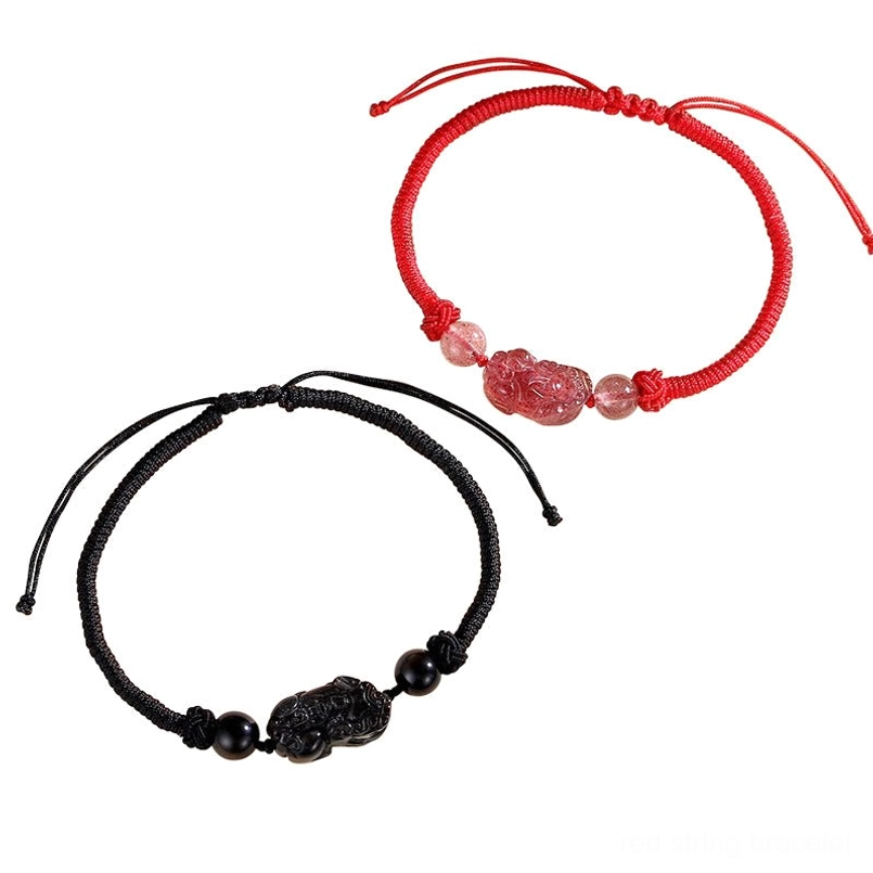 Silver sheen obsidian pixiu charm black braided bracelet communication protection stone