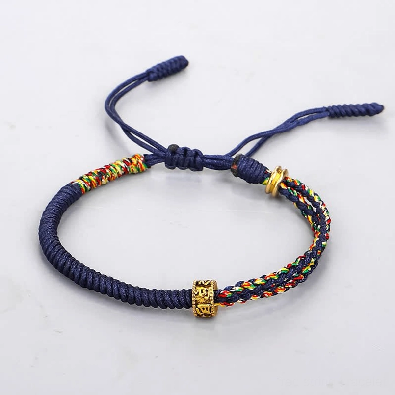 Om Mani Padme Hum blue string protection luck bracelet - product showcase