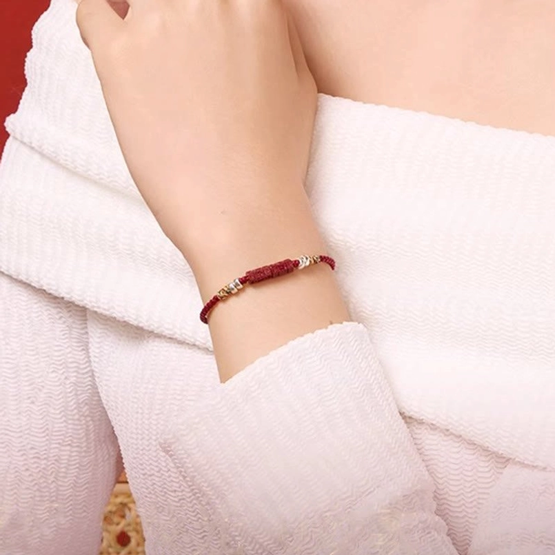 Om Mani Padme Hum red string bracelet with dark red variant, showcasing color options
