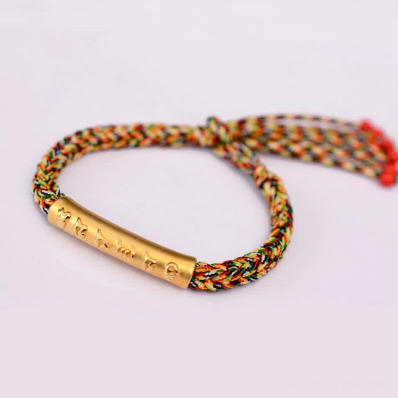 Om Mani Padme Hum colorful braided string bracelet with silver tube meditation