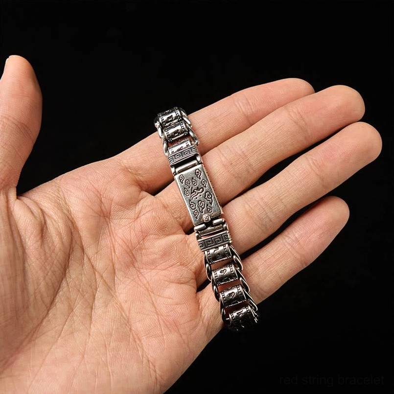Tibetan sacred mantra copper bracelet worn on wrist showing fit and comfort