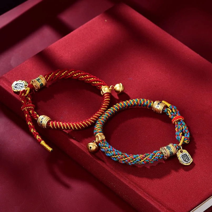 Om Mani Padme Hum sacred mantra red string bracelet - spiritual meditation tool