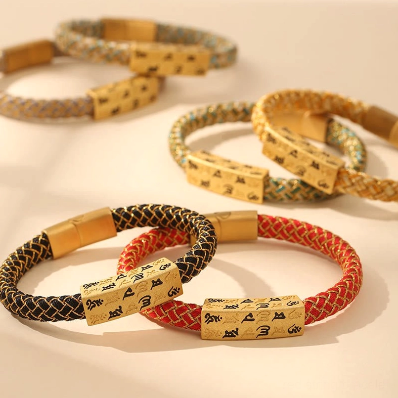 Em Mani Padme Hum Tibetan bracelet showing secure magnetic buckle closure and premium construction quality