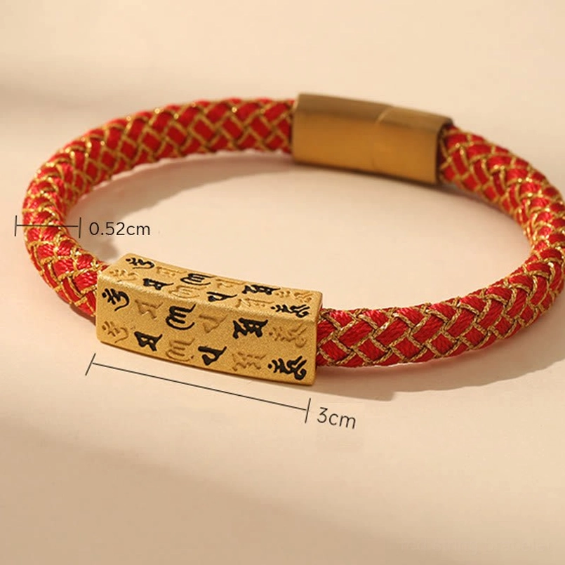 Om Mani Padme Hum Tibetan bracelet with size measurement chart showing dimension details and wrist circumference options