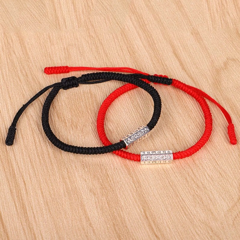 Om Mani Padme Hum red string bracelet unisex spiritual protection charm with Tibetan mantra