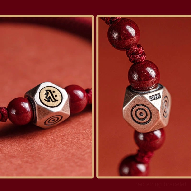 Red braided zodiac natal buddha bracelet featuring ox tiger void bodhisattva sterling silver bead