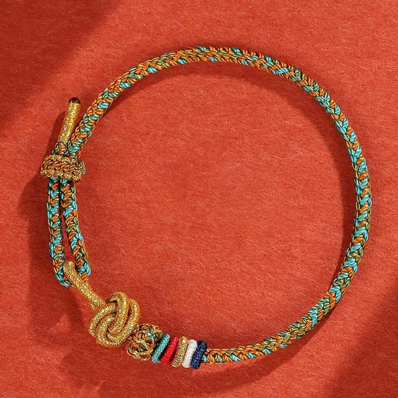 Panorama Rivers and Mountains style colorful rope protection bracelet with golden details