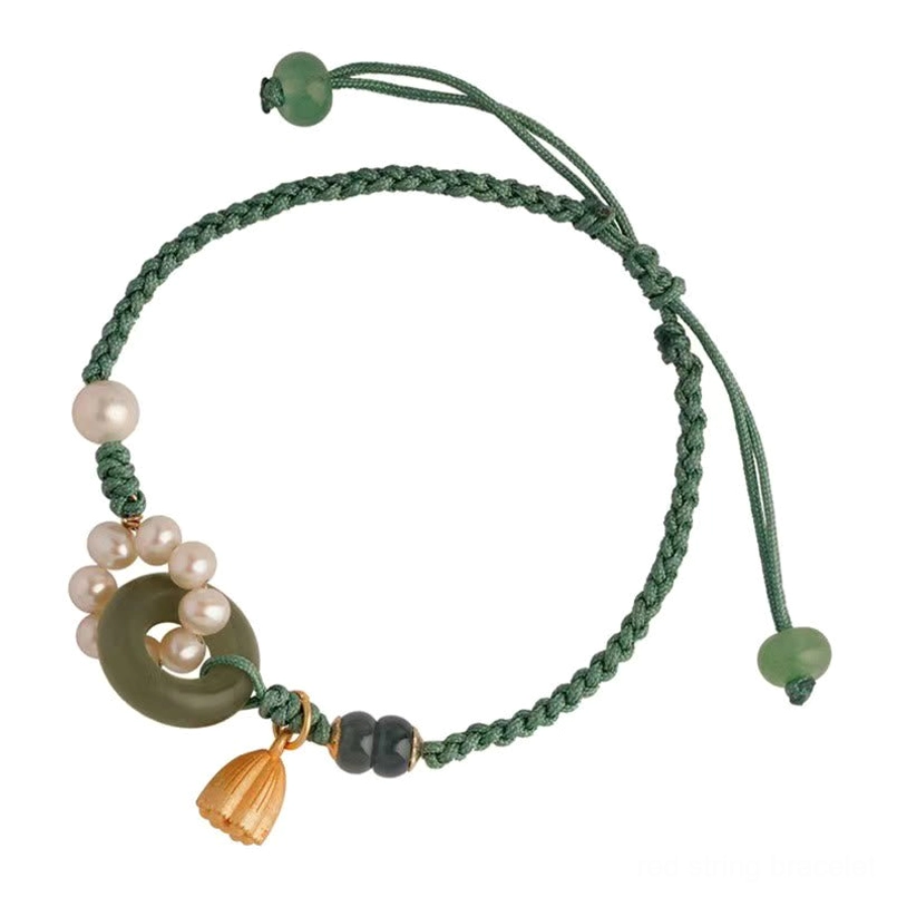 Hetian jade peace buckle bracelet with colorful enamel accent bead detail