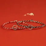 Peace buckle luck string bracelets flat lay with red background and auspicious cloud decor