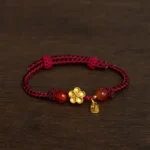 Peach Blossom Fu Character Red String Good Fortune Bracelet Flat Lay Main View