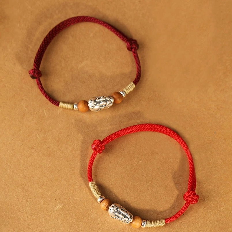 Peach Wood Bead and Sterling Silver Pixiu Bracelet - Material Quality